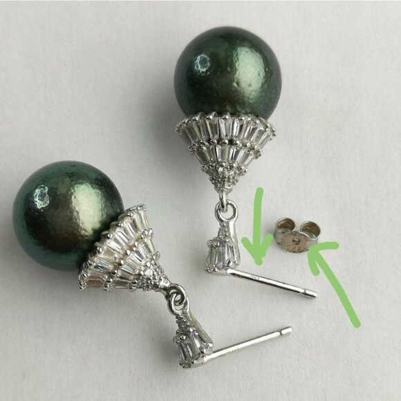 NEW Tahitian South Sea Pearl White Sapphire drop earrings 13mm - Picture 4 of 9